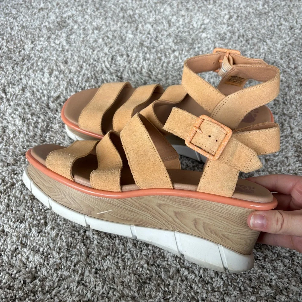 Sorel Women's Joanie III Ankle Strap Wedge Platform Sandals Beige/Orange Size 10